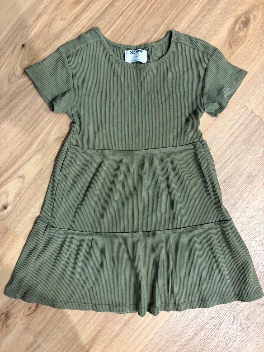 Old Navy Olive Green Ribbed Tiered Short Sleeve Dress